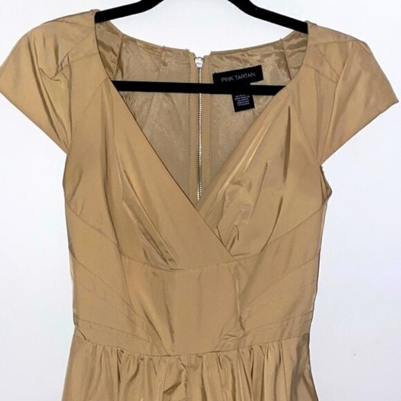 Pink Tartan V Neck Pleated Midi Dress Size 0 - Picture 6 of 12